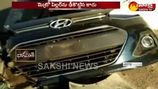 Speedy Car Hits Metro Pillar at Erragadda in Hyderabad || 1Injured