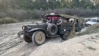 WW2 Dodge 6x6 recovering bogged Ute: MJCQ Swap Meet Off-Road Run 2021.