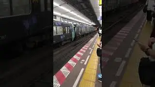 Trains arriving at Japanese railway station