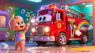 Fire Truck Wash Car Wash Song 🚒🧼🍼 | Fun Kids Action Song | Playful Nursery Rhyme