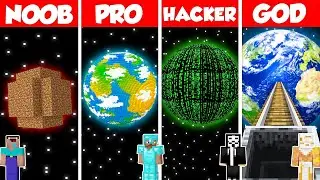 EARTH PLANET BASE HOUSE BUILD CHALLENGE - Minecraft Battle: NOOB vs PRO vs HACKER vs GOD / Animation