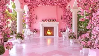 🌿 Spring Cherry Blossom Fireplace Ambience 🌸 Cozy Pink Garden with Crackling Fire