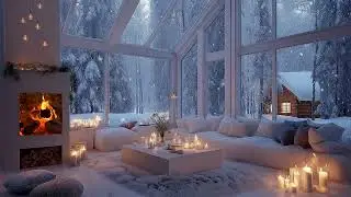 White Piano Winter Ambience ❄️ Cozy Fireplace & Snow Window for Study & Sleep