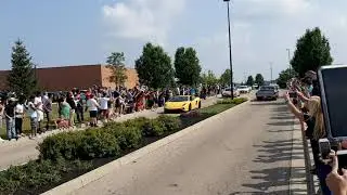 Daily Driven Exotics coming into Cars and Coffee in Cincinnati.  Liberty Walk Lambo throwing flames!