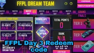FFPL Day 3 Redeem code clam fast garena Free fire|| New dream team day 3 code.