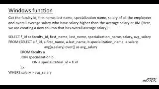 Windows functions in SQL