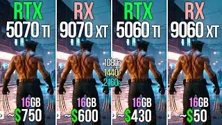 RTX 5070 TI vs RX 9070 XT vs RTX 5060 TI 16GB vs RX 9060 XT 16GB - Test in 20 Games & Performance
