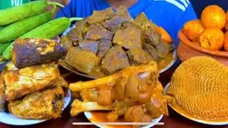 Eating Spicy Most Oily Mutton Fat Curry, Full Goat Head Curry,Beef Chaap With Rice || Asmr Mukbong