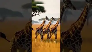 The Group of Giraffe Going Calm #giraffe #tree #plants #animal #animals #ai #aiart #sunset #viral