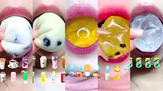 asmr JUICE MILK BOBA TEA 🧋🥤🍹🥃 SOFT DRINKS DRINKING JELLY EMOJI FOOD MUKBANG 이모지 먹방 satisfying sounds