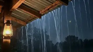 Steady Night Rain Under a Tin Roof with Warm Lantern Light for Deep Sleep | 8 Hours