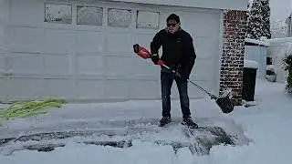 Ego snow shovel powered by M18 Milwaukee Fuel Quik-Lok.   Clearing 5-7 inches of heavy snow!