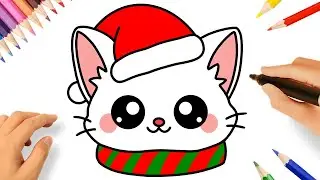 COMMENT DESSINER UN CHAT DE NO&Euml;L FACILEMENT 🐱🎄❤️ | DESSINS DE NO&Euml;L