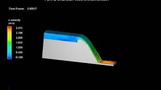 SIMULACI&Oacute;N FLOW3D ALIVIADERO PERFIL CREAGER 10CM CARGA MINIMA - VELOCIDAD X