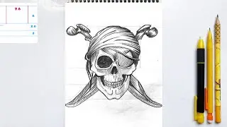 PIRATE SKULL Drawing》how to draw a skull》#skullartwork #tatoo #artclass #asmrdrawing #pencilsketch