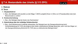 Vertiefung ZPO Erkenntnisverfahren – Folge 13 (Bestandteile des Urteils; Hauptsachetenor)