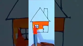 Easy coloring house drawing for Kids #drawing​ #toddlers #diy ​#preschool #cricket​ #kids​ #funny​