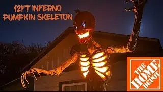 12 FT GIANT! INFERNO PUMPKIN SKELETON FROM HOME DEPOT! UNBOXING, SET UP & DEMO! 🔥🎃