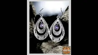 Purple Glass Teardrop Dangle Earrings Silver Tone 2