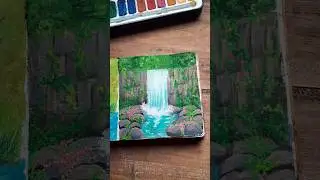 waterfall painting #shortsfeed  #artshorts #artideas #acrylicscenery #painting #watercolorpainting