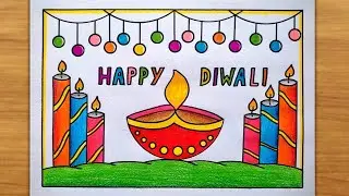Happy diwali drawing//Diya decoration drawing//Diwali poster drawing//easy diwali chart drawing//
