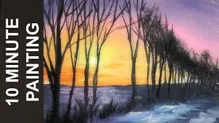 Painting a Winter Tree Lined Lane at Dusk with Acrylics in 10 Minutes!