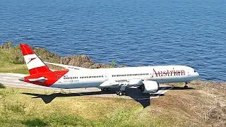 Extreme Vertikal Takeoff B787 Austrian Airlines on Short Runway Juancho Saba Airport