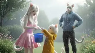 Забавная кошачья семья под дождём 🌧️ | Феликс, Мила и Снежок: короткий рассказ #ai #анимация #мул...