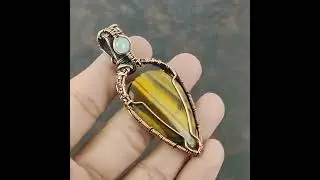 Tiger's Eye Gemstone Pendant Copper Wire Wrapped Pendant Rainbow Moonstone Pendant Wire Wrapping