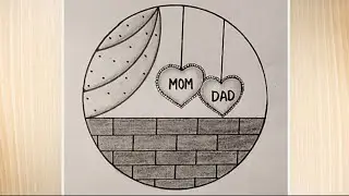 Circle scenery mom and dad drawing easy।। mom dad drawing easy।। beautiful mom dad drawing ideas।।
