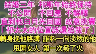 結婚三年 祁斯年始終保持，不公開  不回應 不解釋，直到他白月光回國 故意挑釁，「祁太太的位置該還給我了」轉身挽他胳膊 誰料一向淡然的他，甩開女人 第一次發了火【琉璃】【甜寵】【霸總】