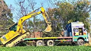 Komatsu PC130 Excavator Loading Trailer Truck | Excavator Being Loaded on to Trailer | JCB Video 