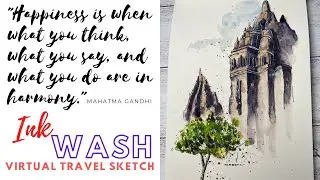 [Day 9 of 10 days challenge] In Wash Sketch | Virtual Travel Sketch | Watercolor