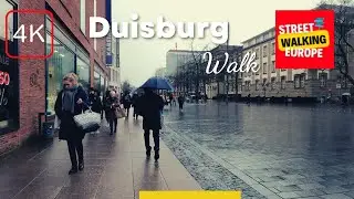 Duisburg Germany Walking Tour 4K Winter Raining Day