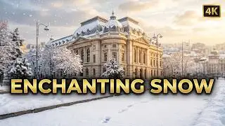 Captivating Winter Beauty at Unirii Snowy Bucharest City Centre 4K