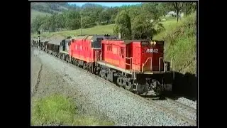 Australian Alco diesel locomotives 48153, 44212 & 48142 - Ardglen ballast train - January 1996