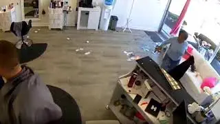 Deer crashes through salon window in Long Island, New York