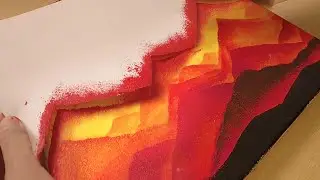 Картина на рваной бумаге / Многослойные закатные горы / Легкая техника рисования акрилом
