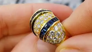 Ebay listing - Estate 7ct Diamond & Sapphire Cocktail Ring in 18k Yellow Gold, Size 6