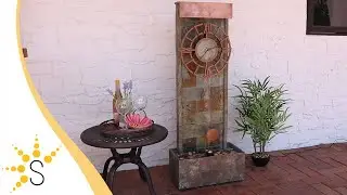 Sunnydaze Slate Clock Water Fountain with LED Light - 49 Inch Tall - GSI-842