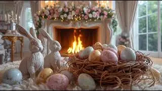 Cozy Easter Ambience 🐰 Crackling Fireplace & Gentle Rain Sounds for Sleep, Relaxation & Calm