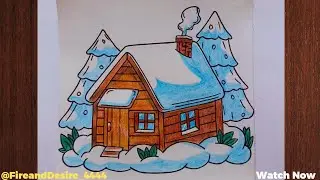 How to draw winter landscape with pencil | Snow landscape drawing 
