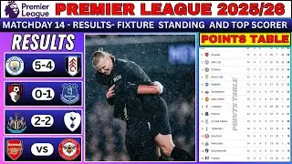 EPL Matchday 14 Results, Points Table & Top Scorer | Premier League 2025/26 Update
