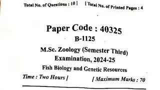MJPRU M.Sc Zoology 3rd Semester 5th Question Paper's 2024-2025