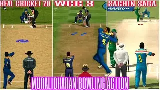 Muralidharan Bowling Action Real cricket 20 Vs wcc3 Vs Sachin saga | Tech Gaming