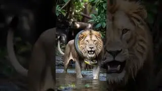 Lion Eats Snake Wrapped Around Its Neck 🐍 #animals #wildlife #lion