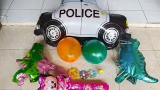Nemu Balon karakter mobil polisi, dinosaurus, mini mouse, naga, balon warna, permen yupi