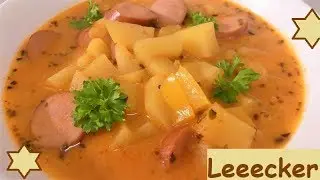 Kartoffel-Gulasch-Suppe mit W&uuml;rstchen, ganz schnell gemacht! Potato goulash soup with sausages