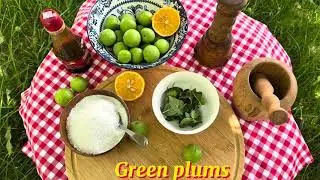 Trying Sour Green Plums، Persian Spring Snack. Green Plums with Salt? Unique #shortsviral