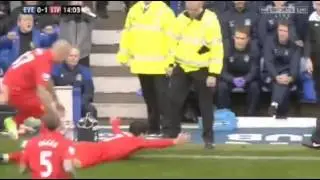 Luis Suarez Funny Dive Celebration vs Everton